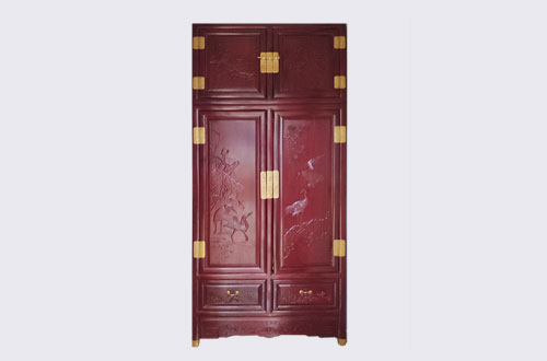 黄岩高端中式家居装修深红色纯实木衣柜